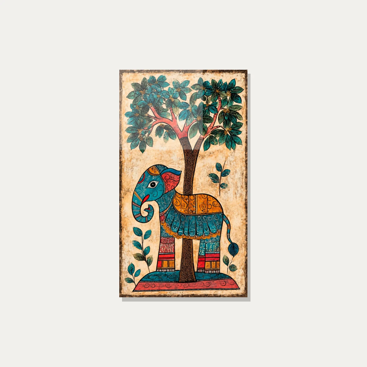 Madhubani Style Elephant Painting Canvas wall art print — acrylic preview | PrintPosters.in