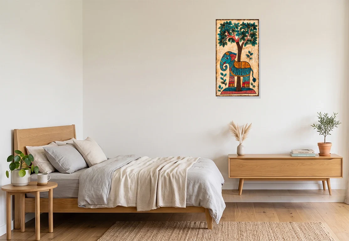 Bedroom mockup with artwork