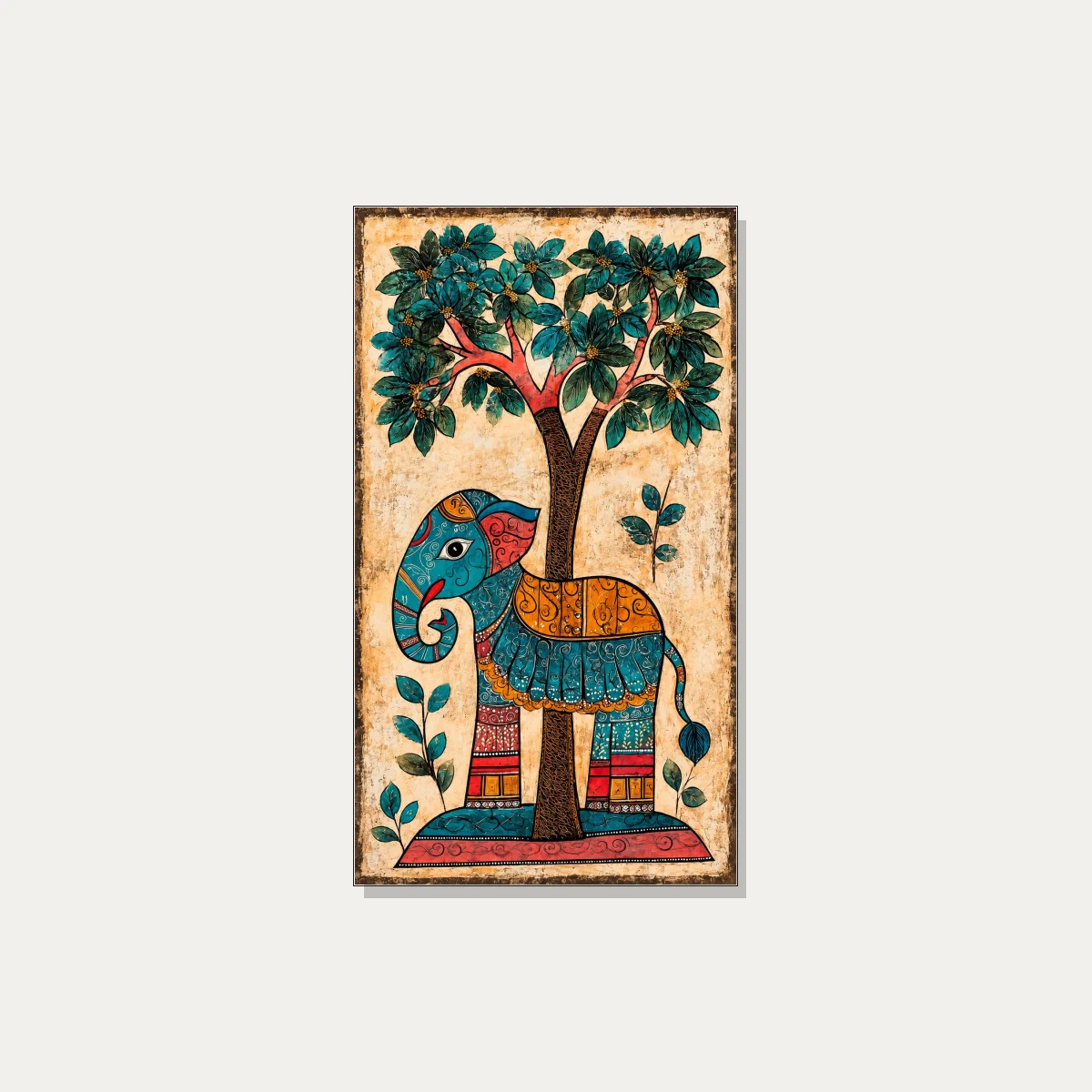 Madhubani Style Elephant Painting Canvas wall art print | PrintPosters.in
