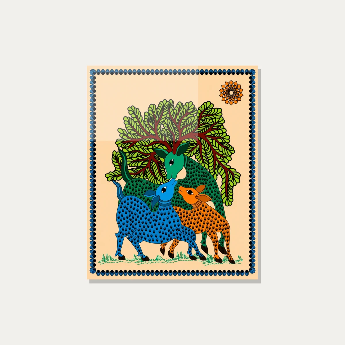 Colorful Madhubani Deer Painting Canvas wall art print — acrylic preview | PrintPosters.in