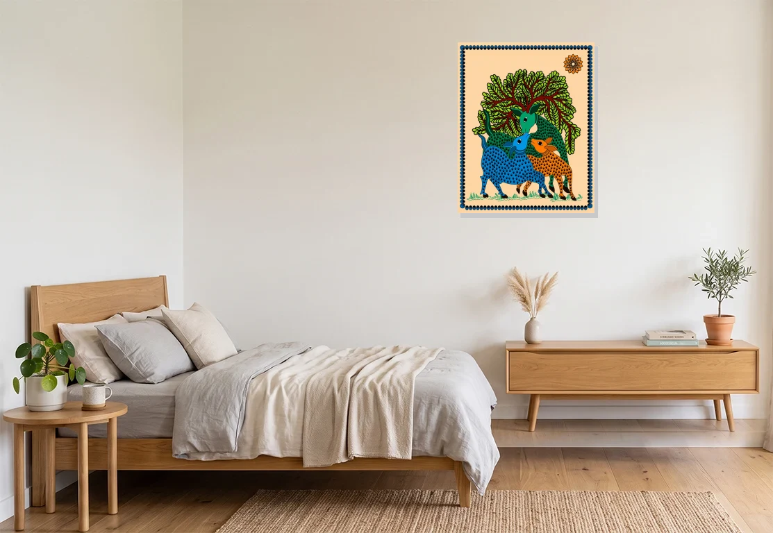 Bedroom mockup with artwork