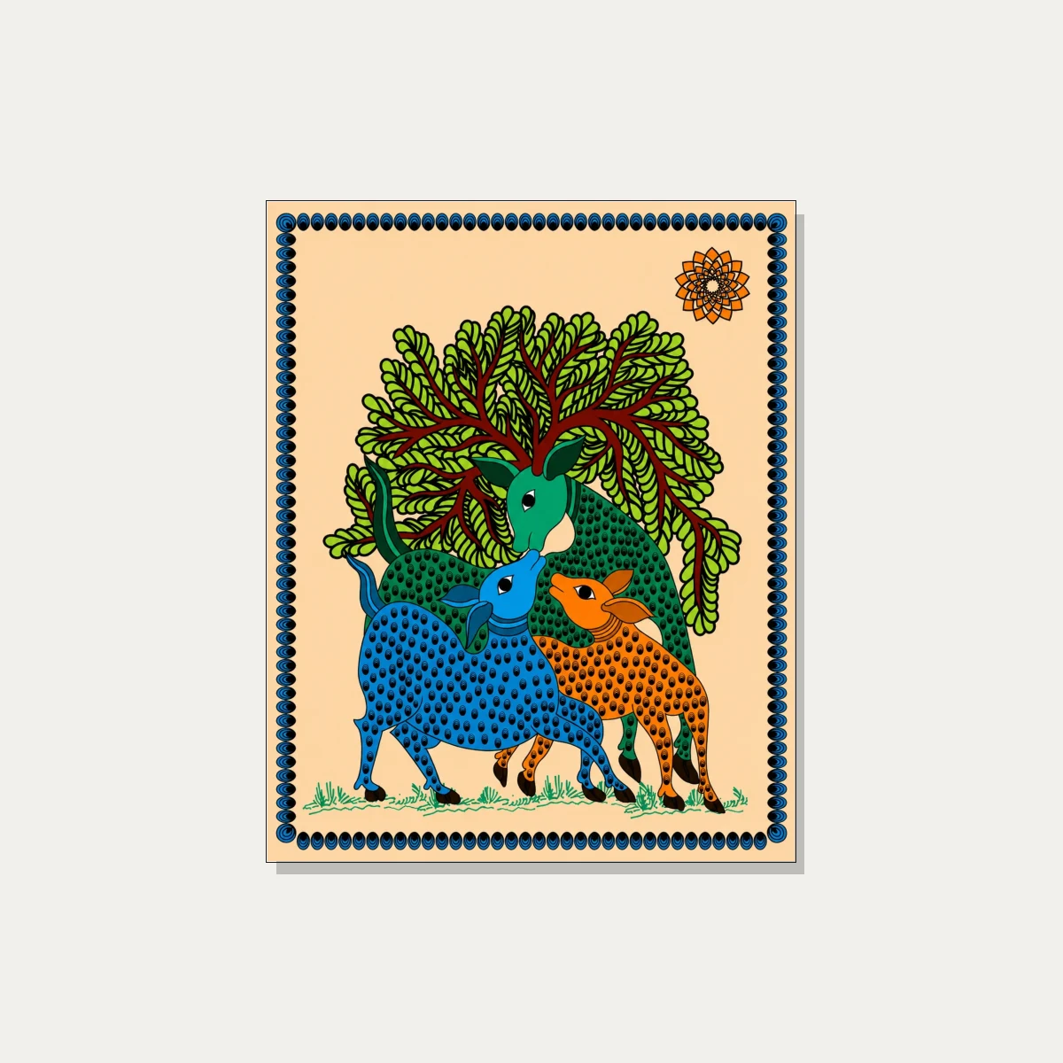 Colorful Madhubani Deer Painting Canvas wall art print | PrintPosters.in