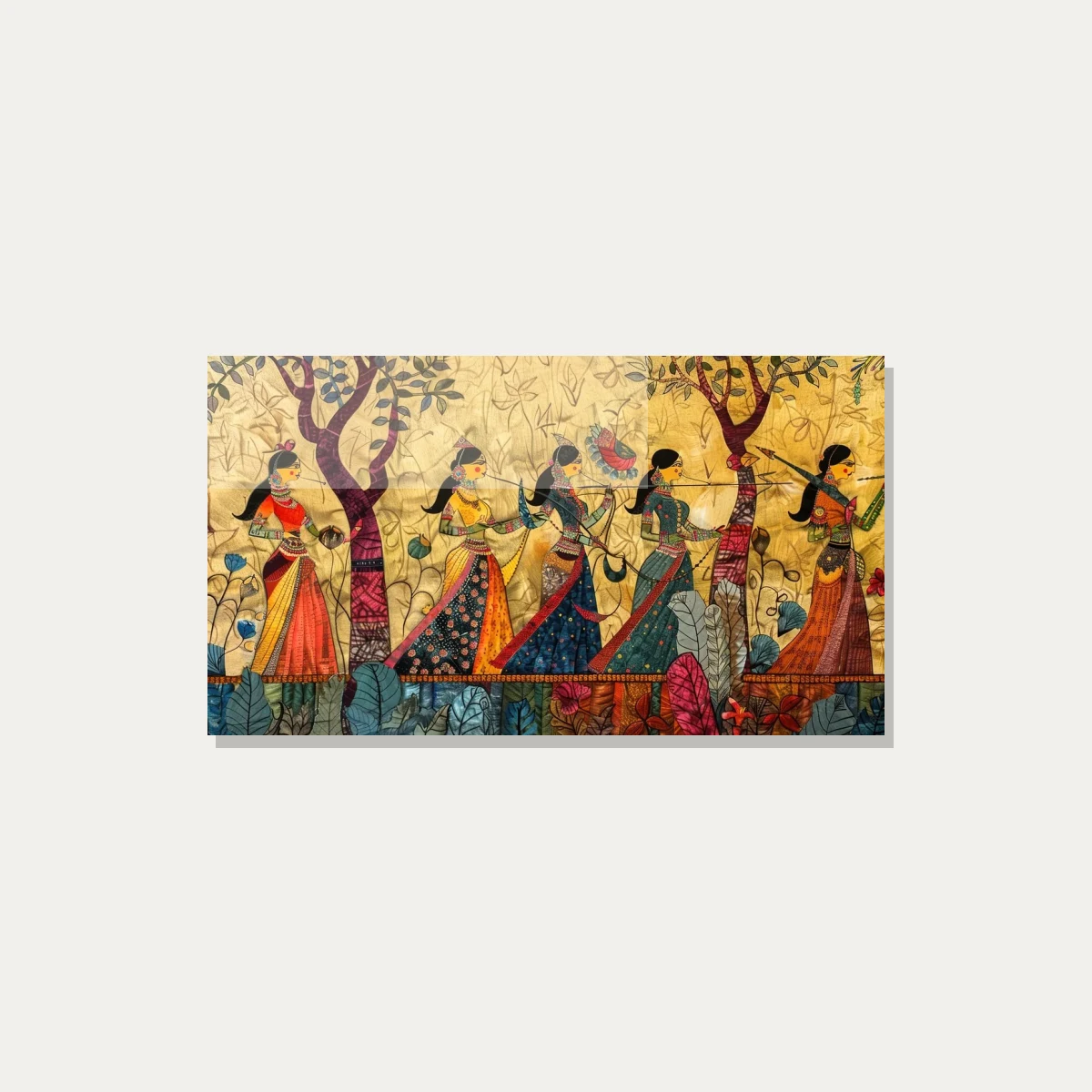 Traditional Indian Women Procession Canvas wall art print — acrylic preview | PrintPosters.in