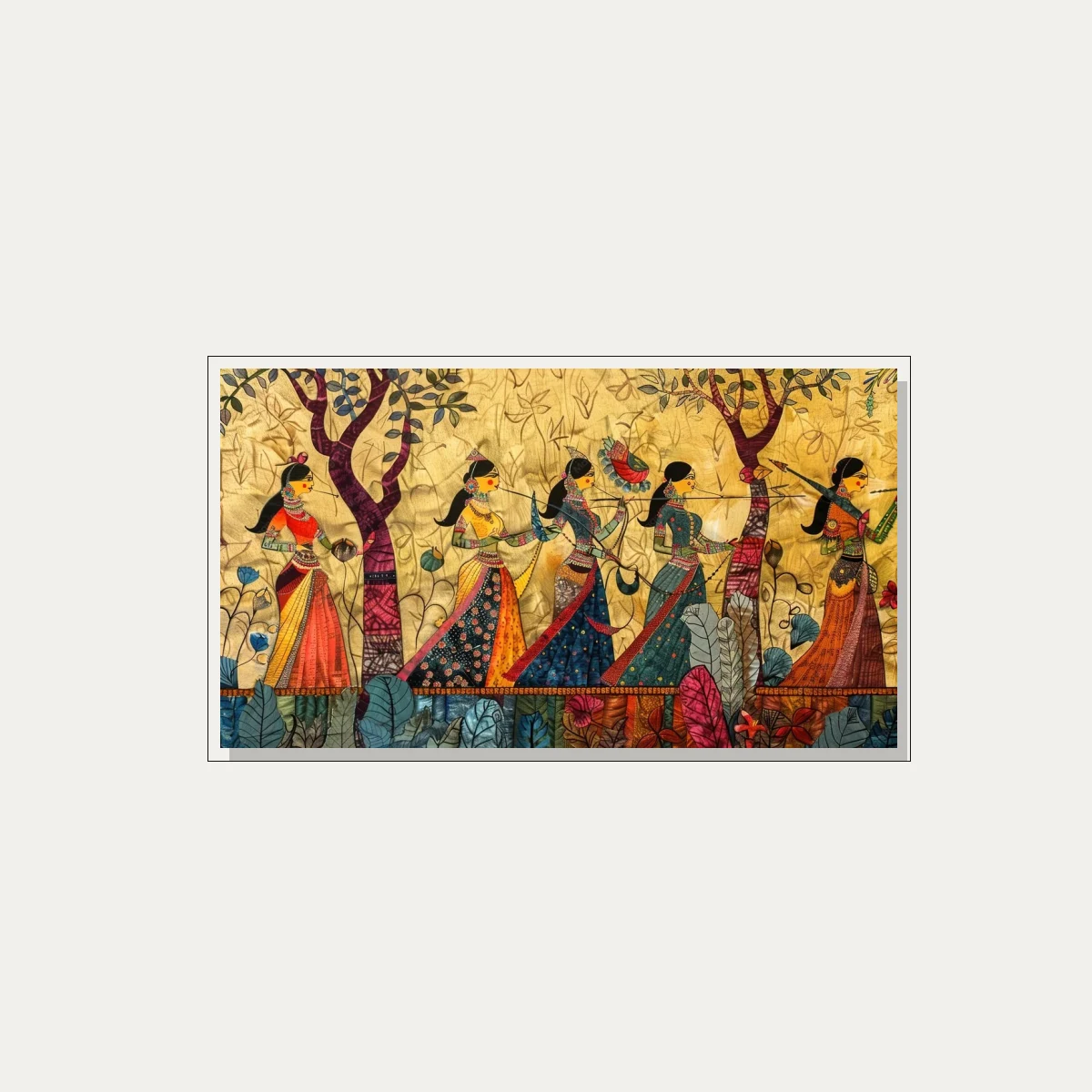 Traditional Indian Women Procession Canvas wall art print — floater frame preview | PrintPosters.in