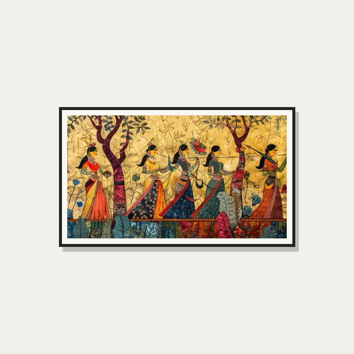 Traditional Indian Women Procession Canvas wall art print — photo frame preview | PrintPosters.in