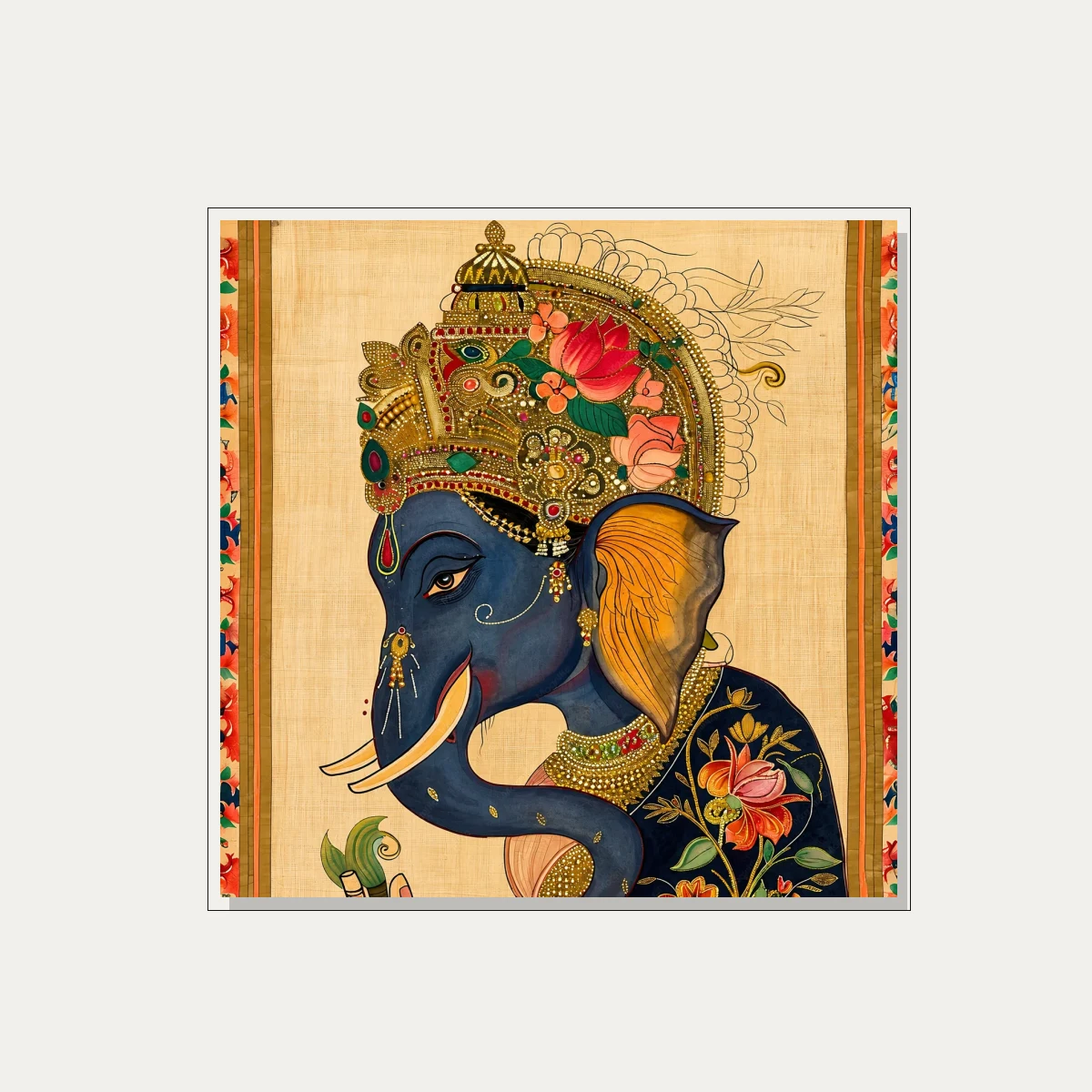 Crowned Blue Elephant Profile Canvas Print wall art print — floater frame preview | PrintPosters.in