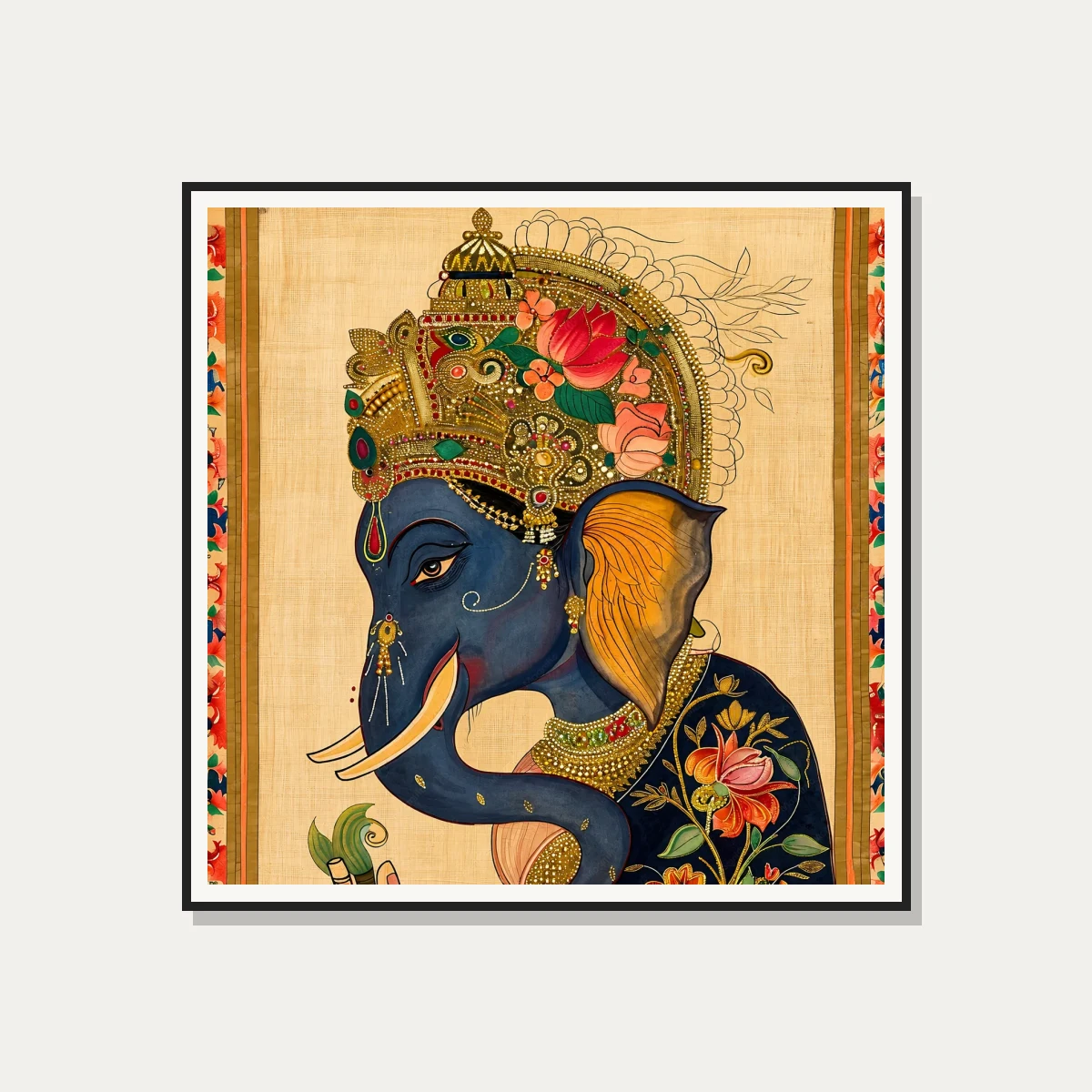 Crowned Blue Elephant Profile Canvas Print wall art print — photo frame preview | PrintPosters.in