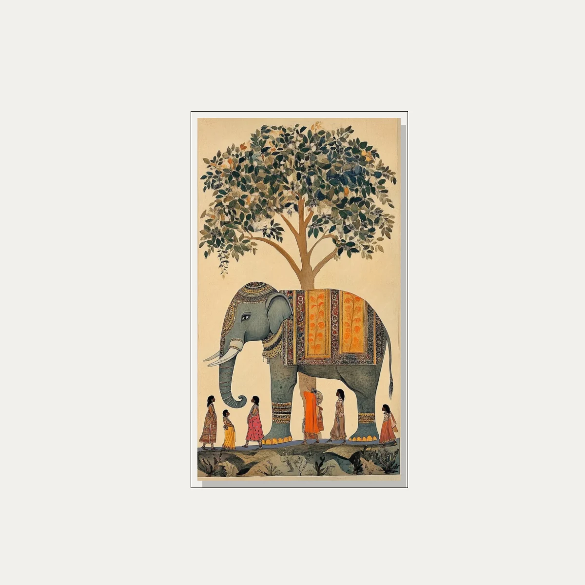 Traditional Indian Elephant Procession Canvas wall art print — floater frame preview | PrintPosters.in