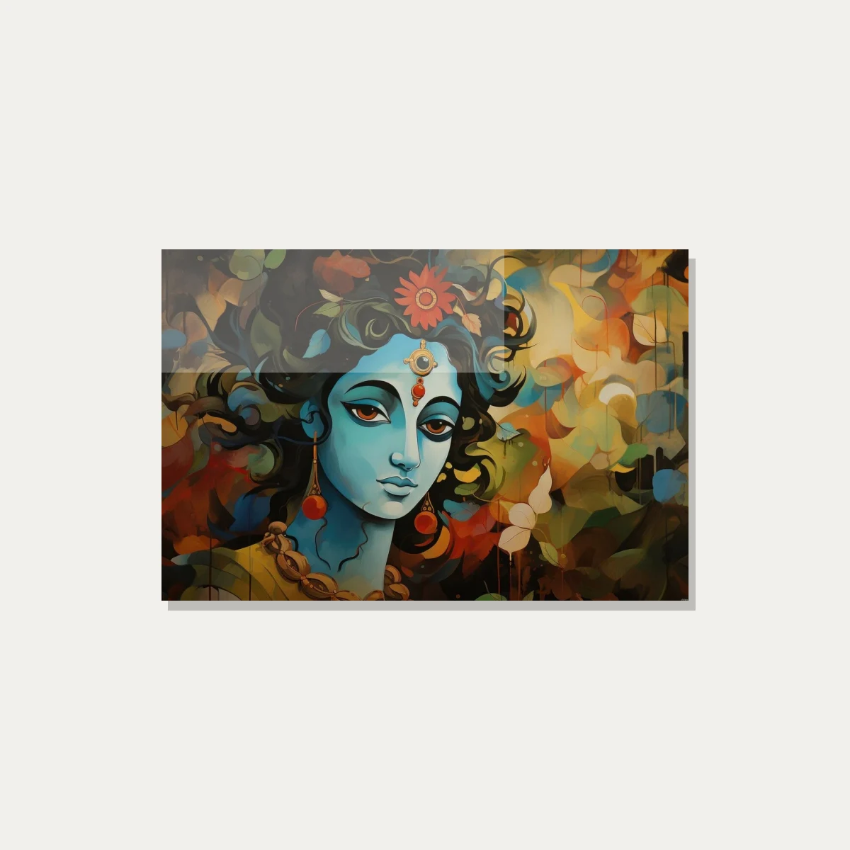 Vibrant Blue Krishna Portrait Canvas Print wall art print — acrylic preview | PrintPosters.in
