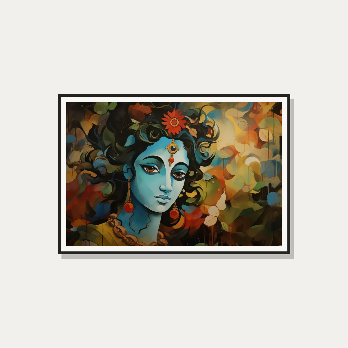 Vibrant Blue Krishna Portrait Canvas Print wall art print — photo frame preview | PrintPosters.in
