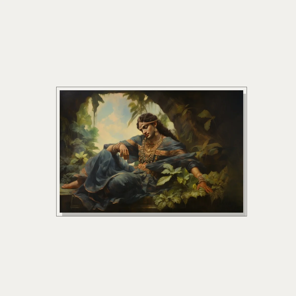 Serene Krishna in Forest Meditation Canvas wall art print — floater frame preview | PrintPosters.in