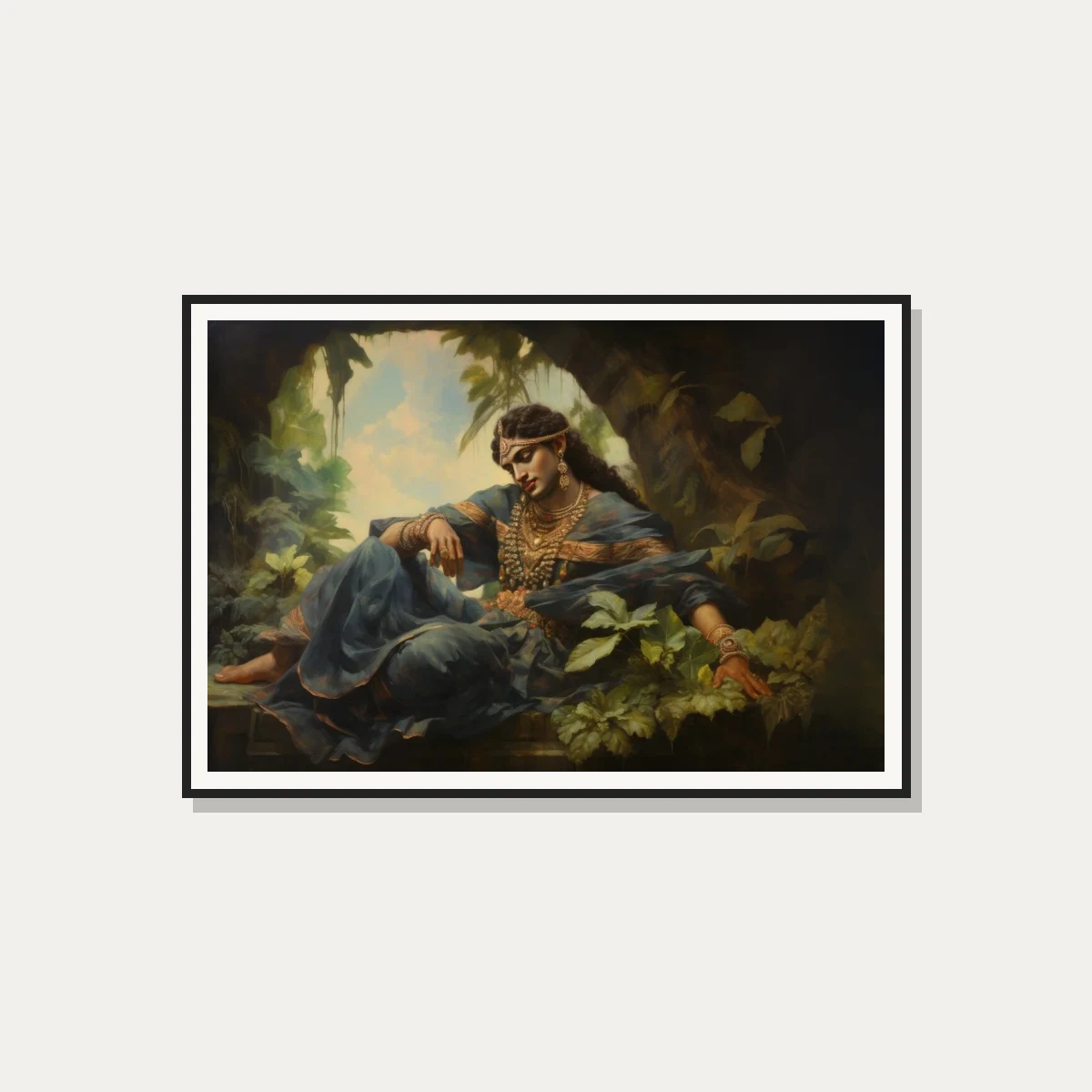 Serene Krishna in Forest Meditation Canvas wall art print — photo frame preview | PrintPosters.in