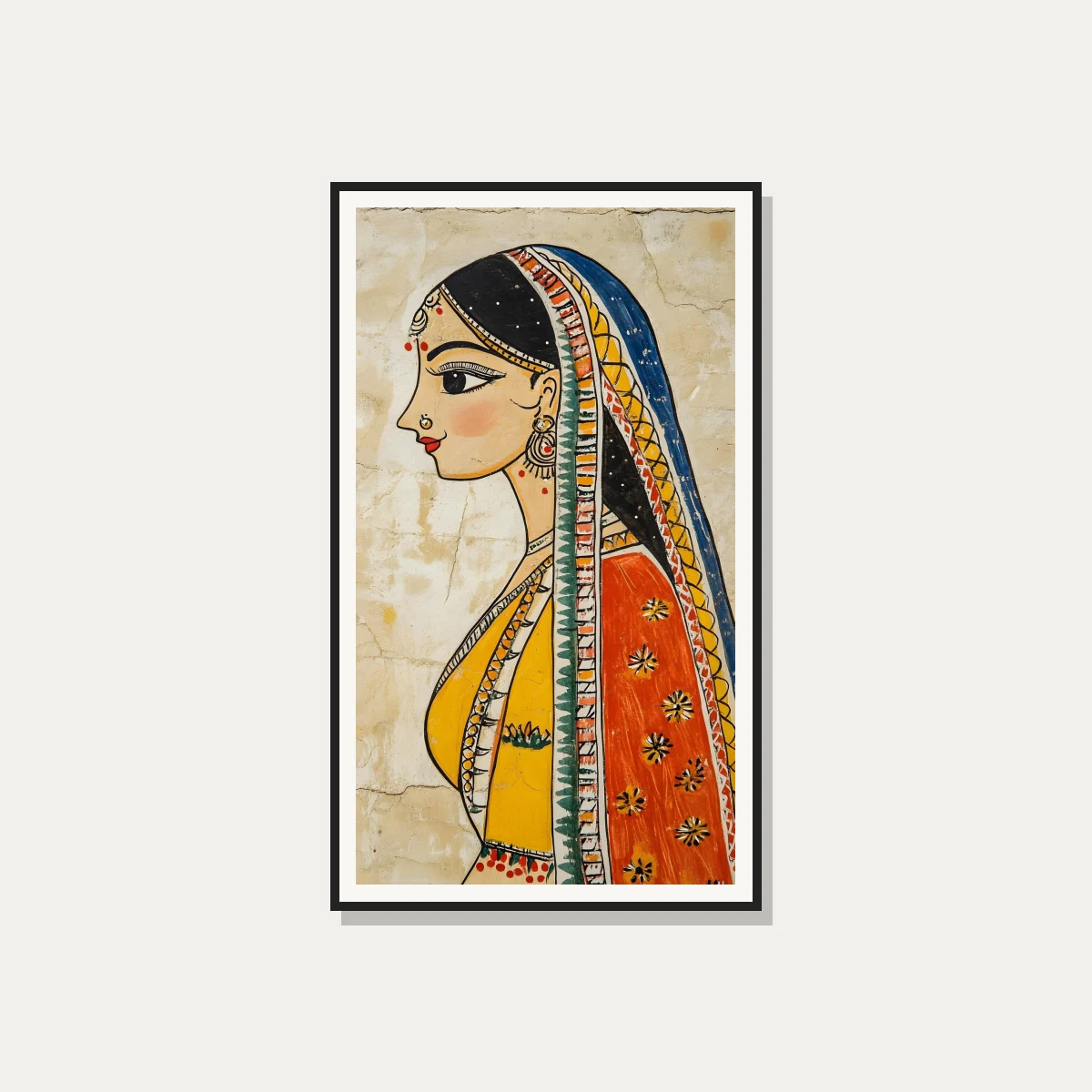 Tribal Indian Woman Profile Painting Canvas wall art print — photo frame preview | PrintPosters.in