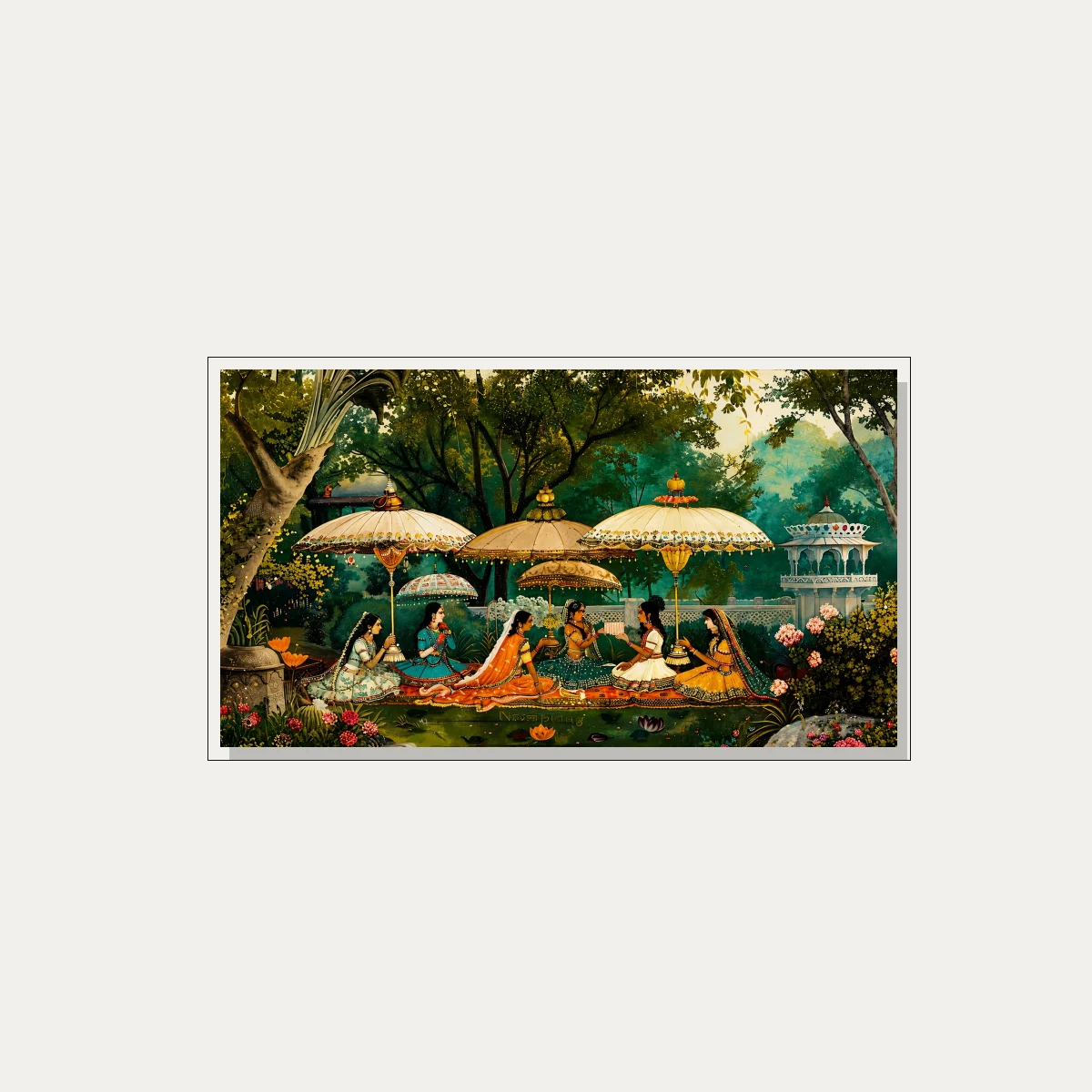 Royal Women Under Parasols Garden Canvas wall art print — floater frame preview | PrintPosters.in