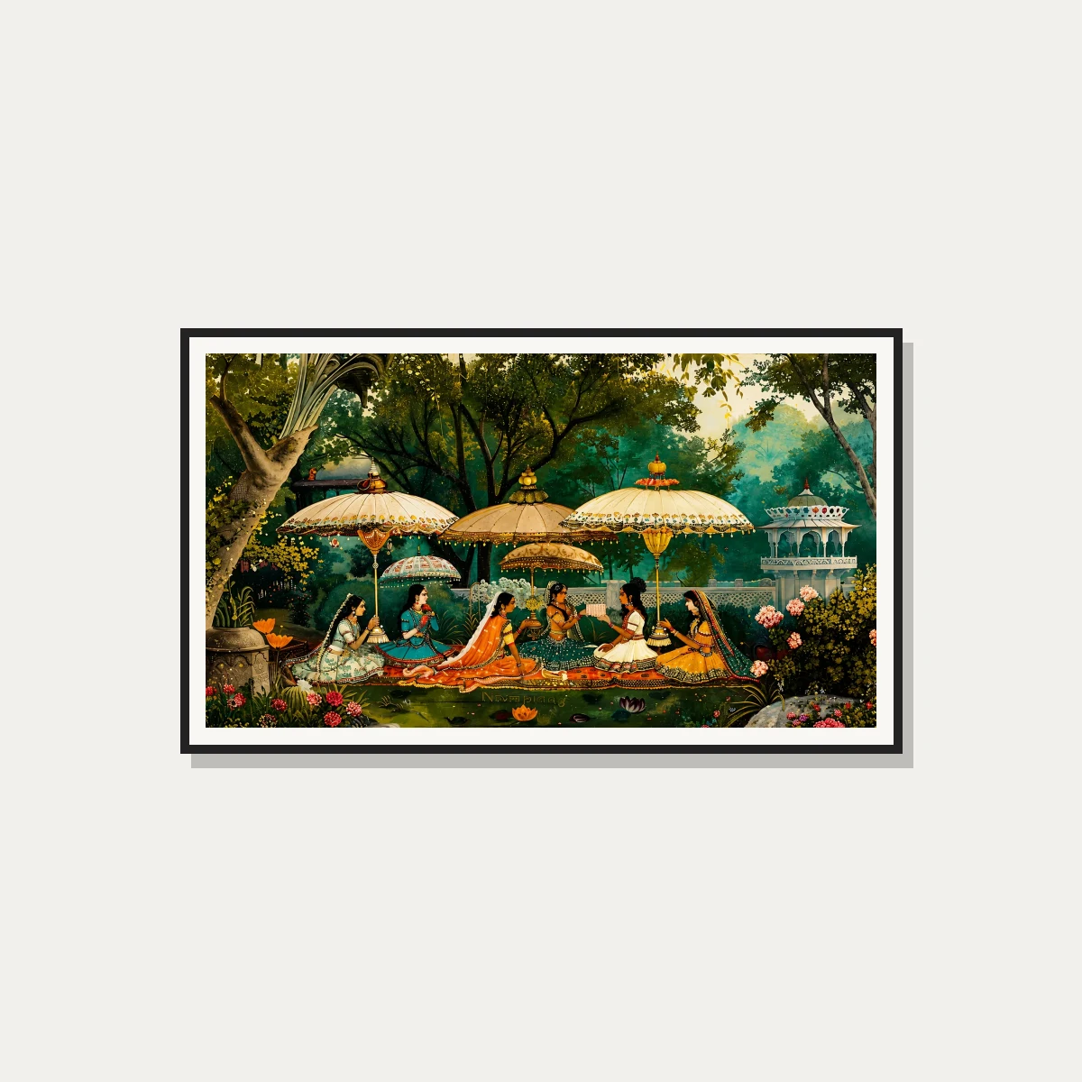 Royal Women Under Parasols Garden Canvas wall art print — photo frame preview | PrintPosters.in