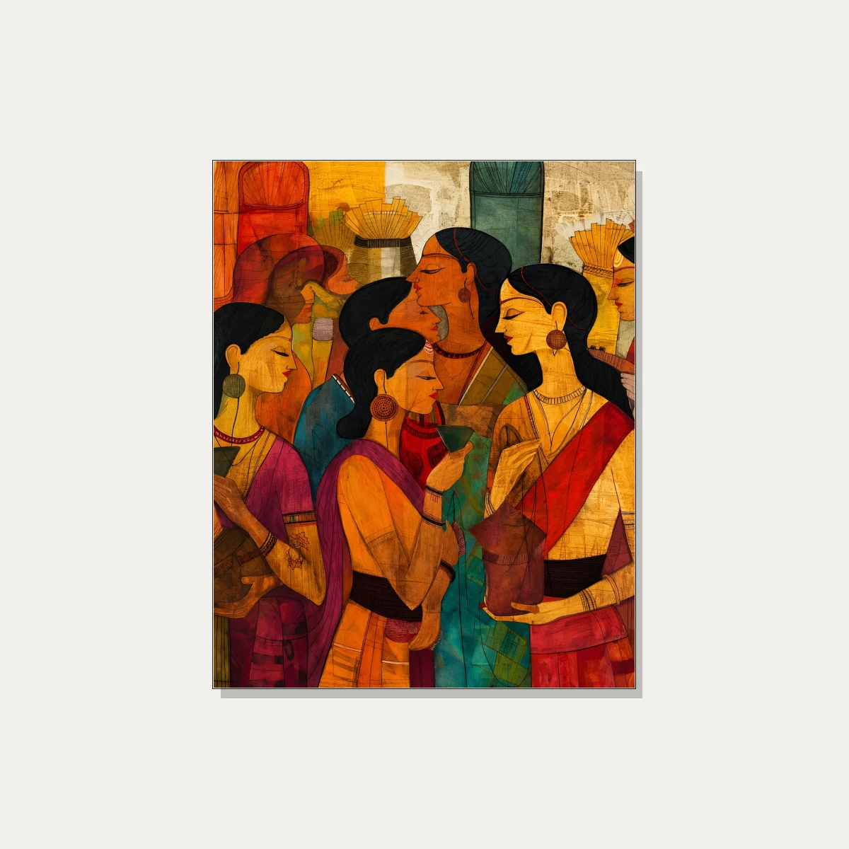 Stylized Indian Women Gathering Canvas Print wall art print | PrintPosters.in