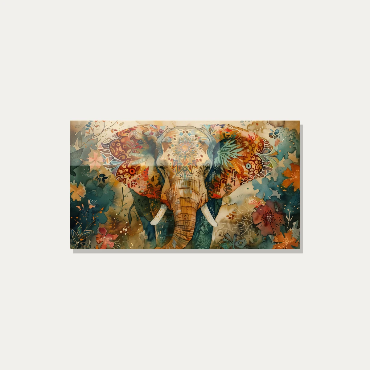 Colorful Patterned Elephant Watercolor Canvas wall art print — acrylic preview | PrintPosters.in
