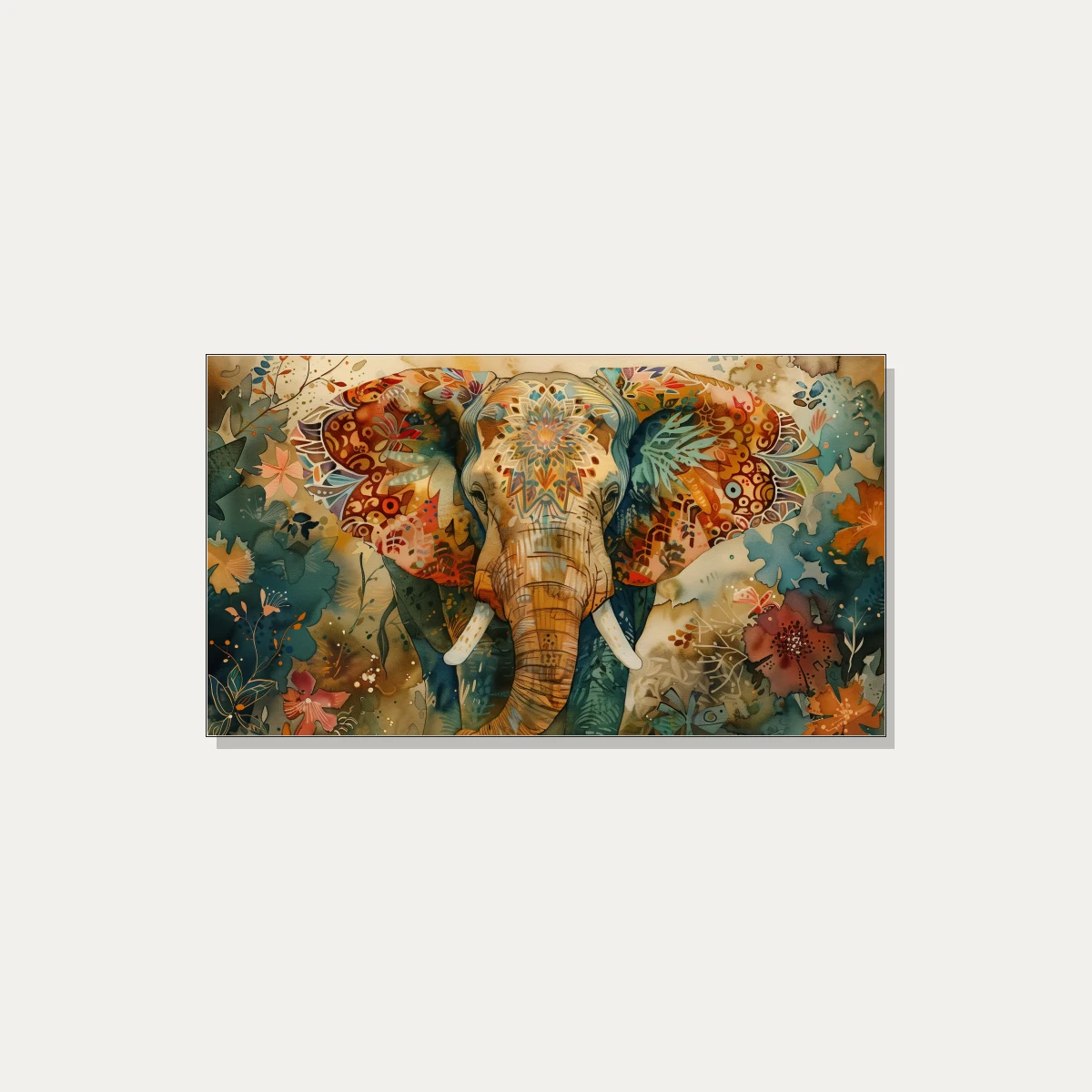 Colorful Patterned Elephant Watercolor Canvas wall art print | PrintPosters.in