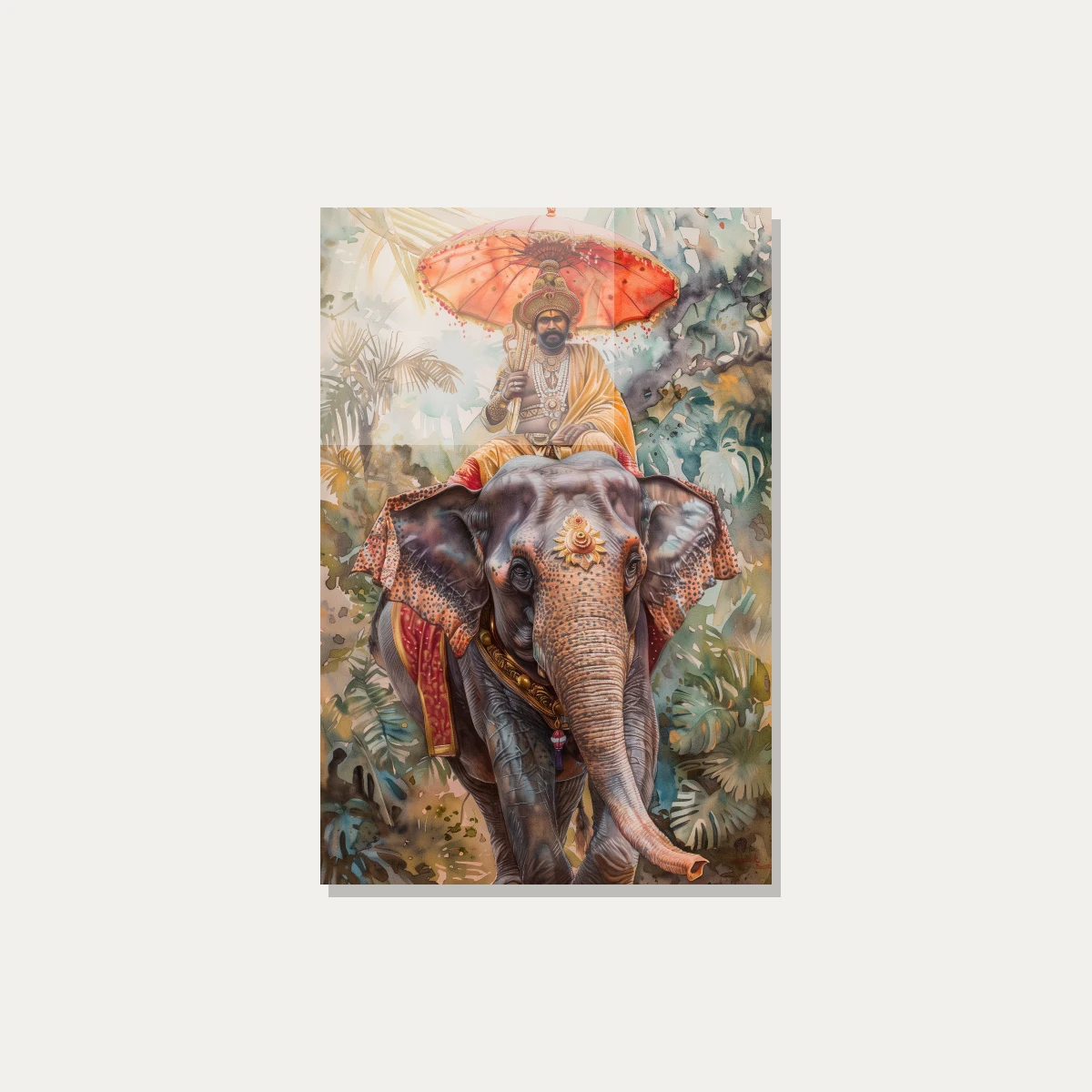 Royal Indian Elephant Rider Watercolor Canvas wall art print — acrylic preview | PrintPosters.in