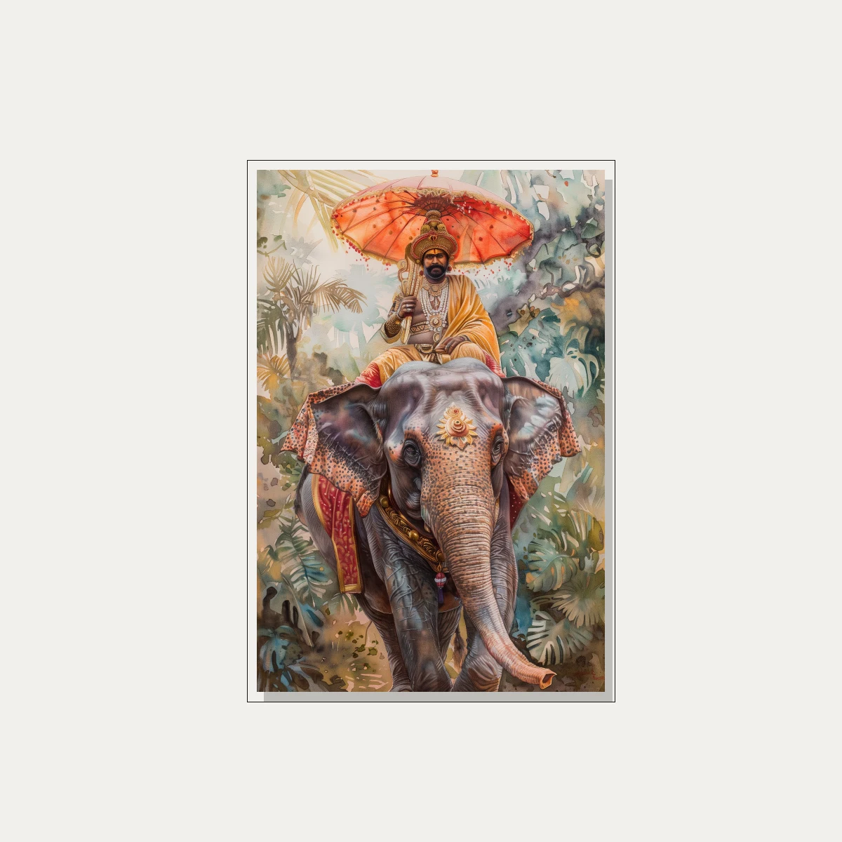 Royal Indian Elephant Rider Watercolor Canvas wall art print — floater frame preview | PrintPosters.in