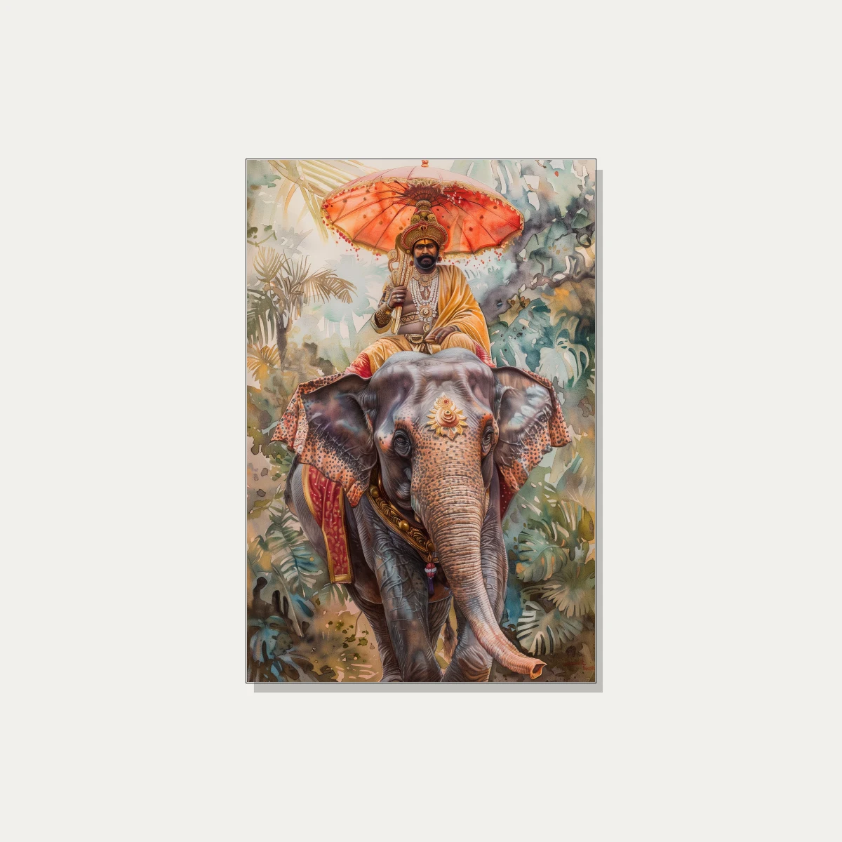 Royal Indian Elephant Rider Watercolor Canvas wall art print | PrintPosters.in