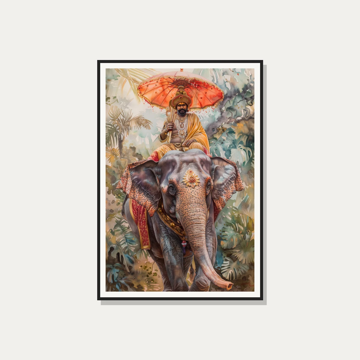 Royal Indian Elephant Rider Watercolor Canvas wall art print — photo frame preview | PrintPosters.in