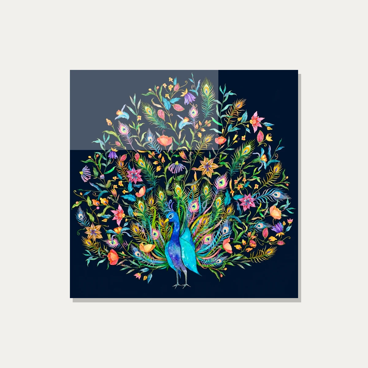 Vibrant Peacock Tail Floral Watercolor Canvas wall art print — acrylic preview | PrintPosters.in