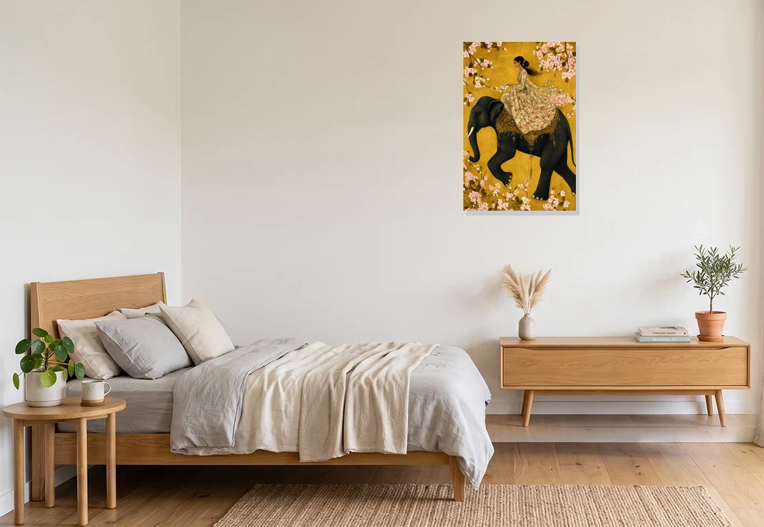 Bedroom mockup with artwork