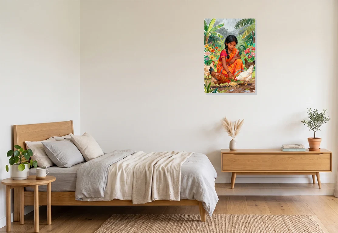 Bedroom mockup with artwork