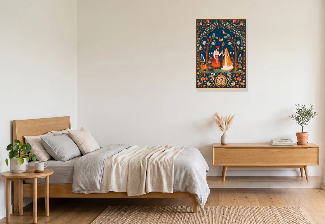 Bedroom mockup with artwork