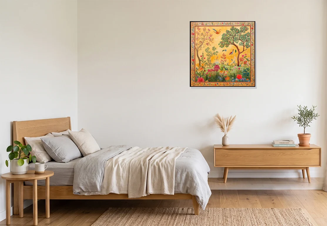 Bedroom mockup with artwork