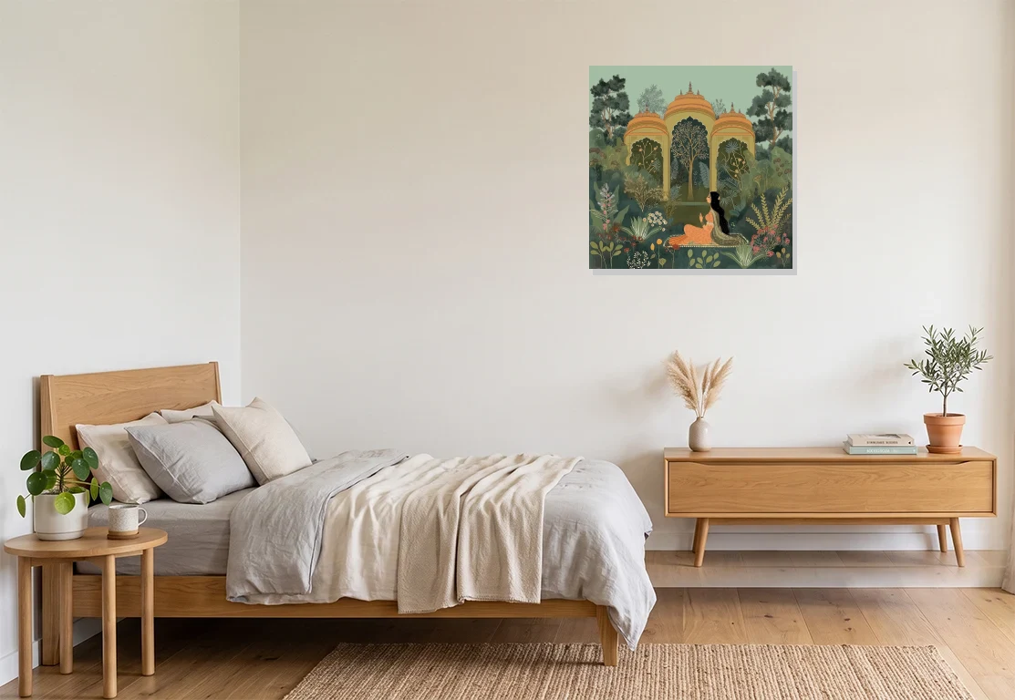 Bedroom mockup with artwork