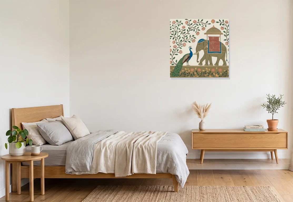 Bedroom mockup with artwork