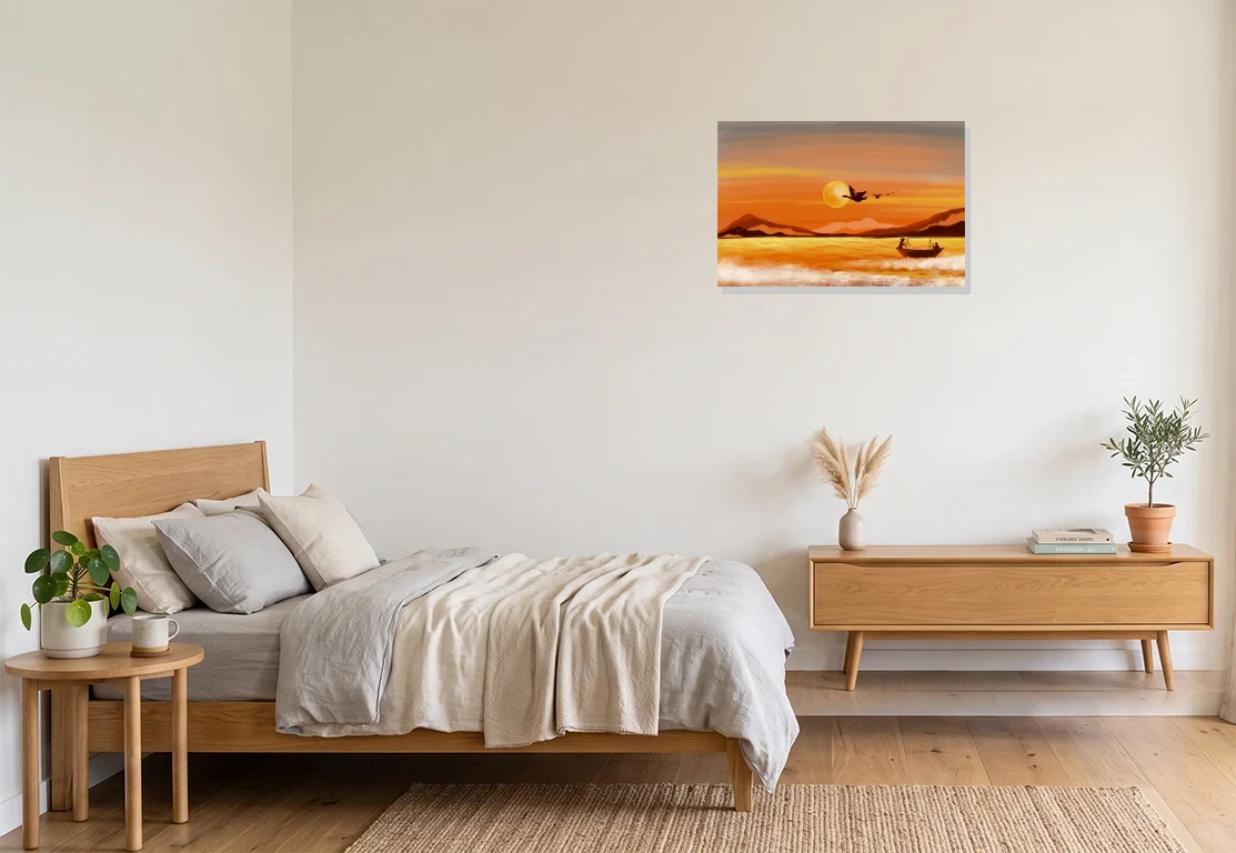 Bedroom mockup with artwork