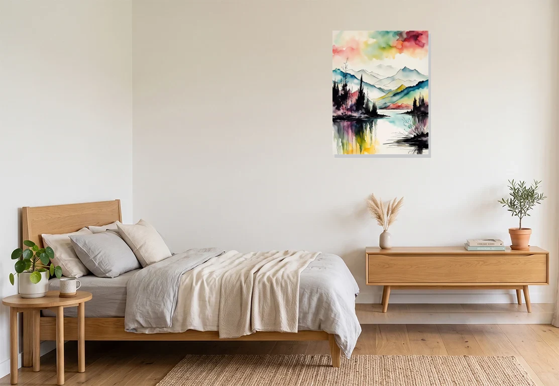 Bedroom mockup with artwork