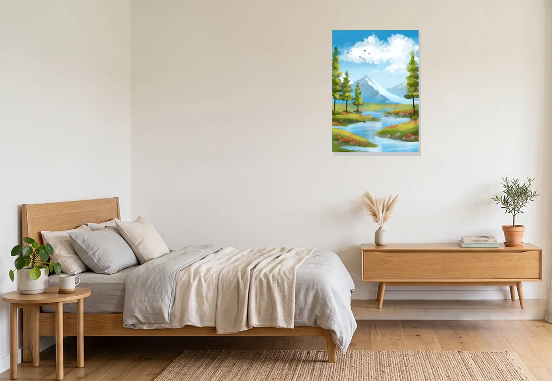 Bedroom mockup with artwork