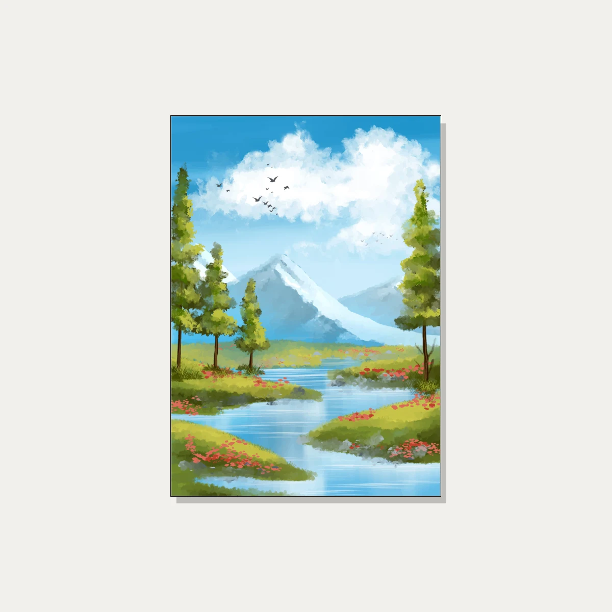 Sunny Mountain River Meadow Canvas Print wall art print | PrintPosters.in