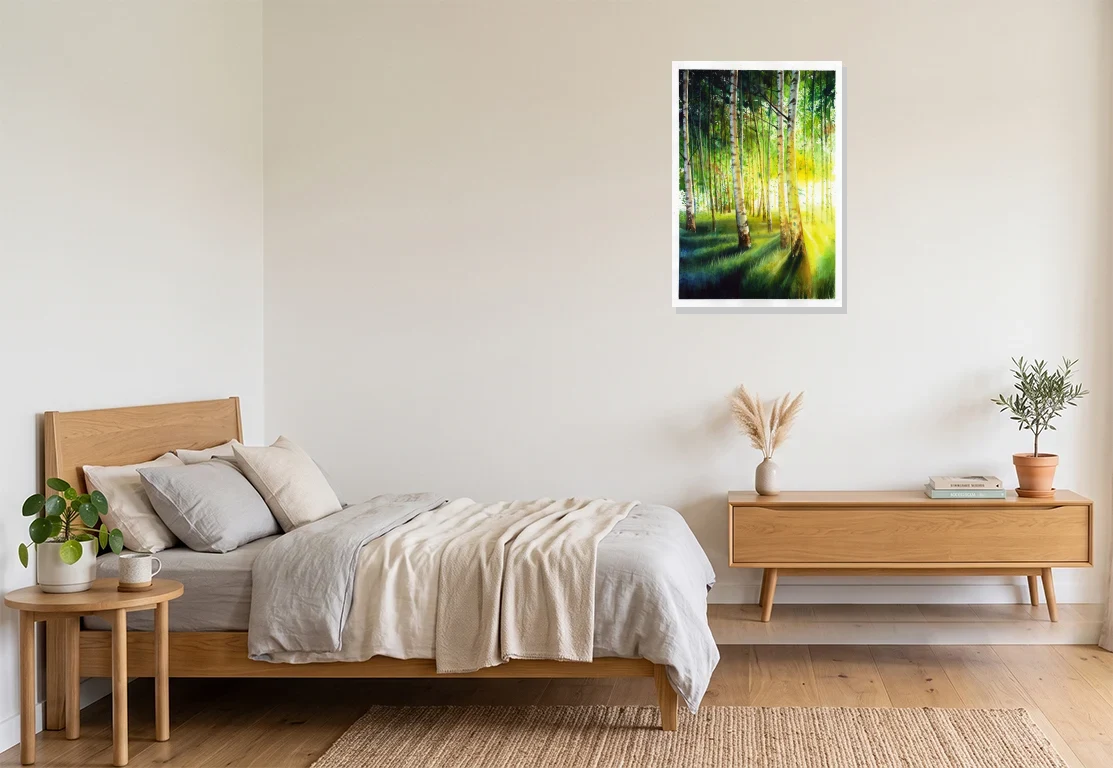 Bedroom mockup with artwork