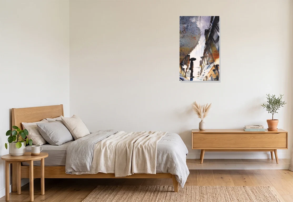Bedroom mockup with artwork