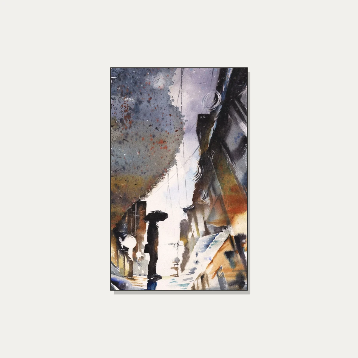 Moody Urban Rain Silhouette Watercolor | PrintPosters.in