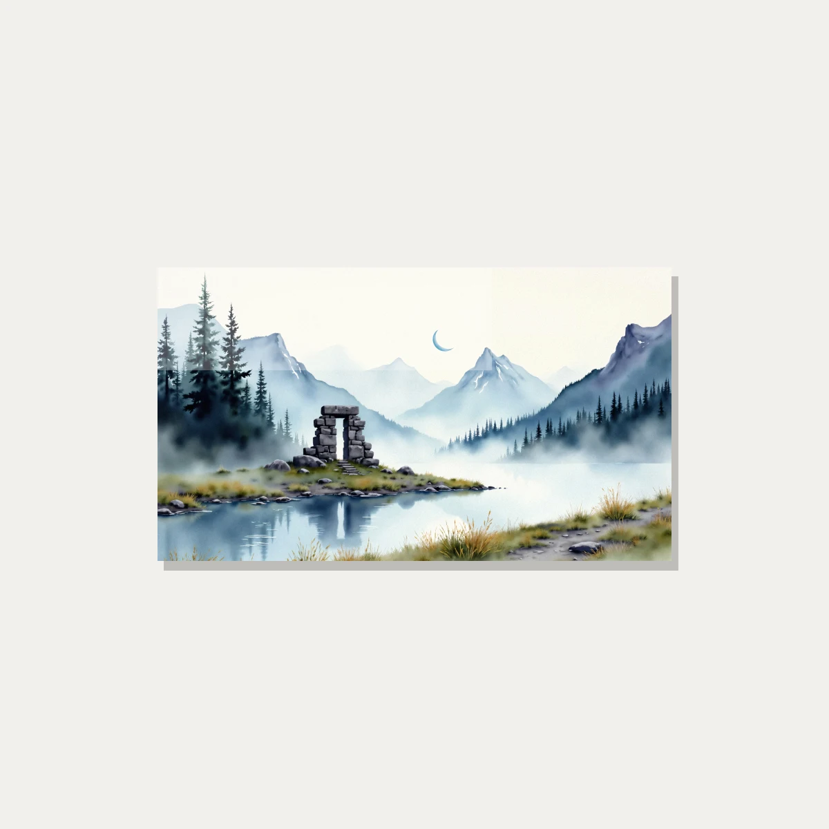 Mystical Stone Arch Mountain Lake — acrylic preview | PrintPosters.in