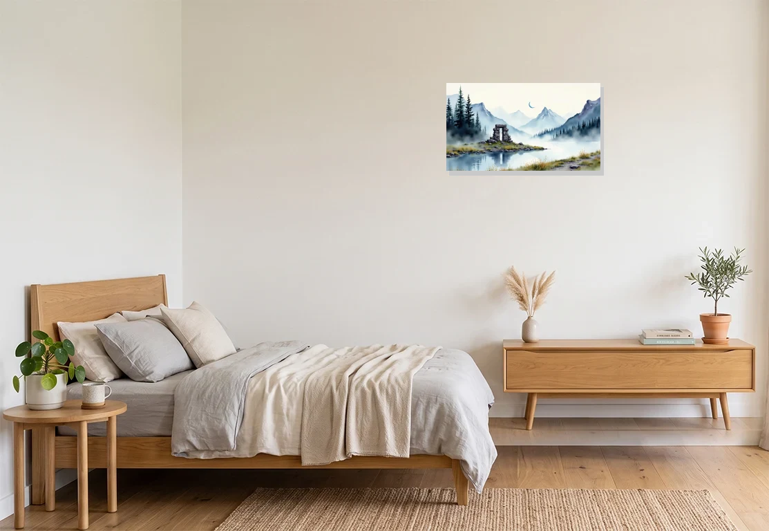 Bedroom mockup with artwork