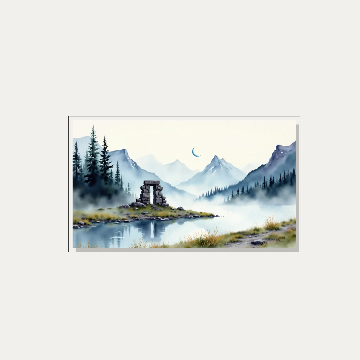 Mystical Stone Arch Mountain Lake — floater frame preview | PrintPosters.in