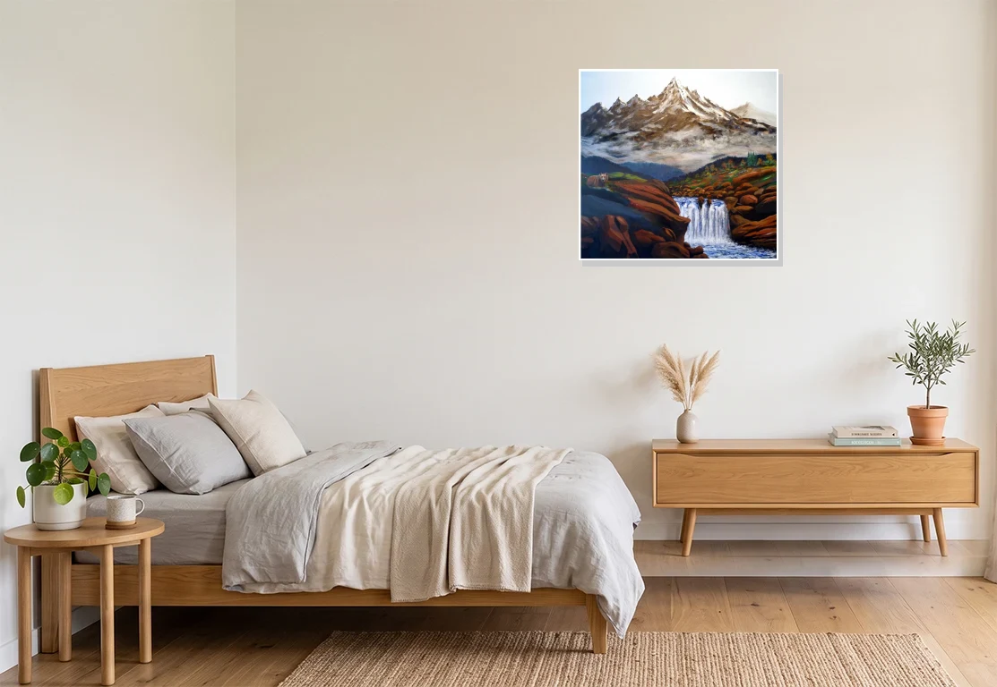 Bedroom mockup with artwork