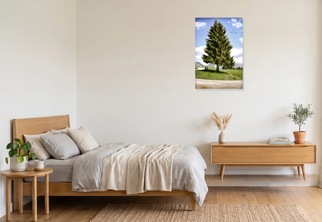 Bedroom mockup with artwork