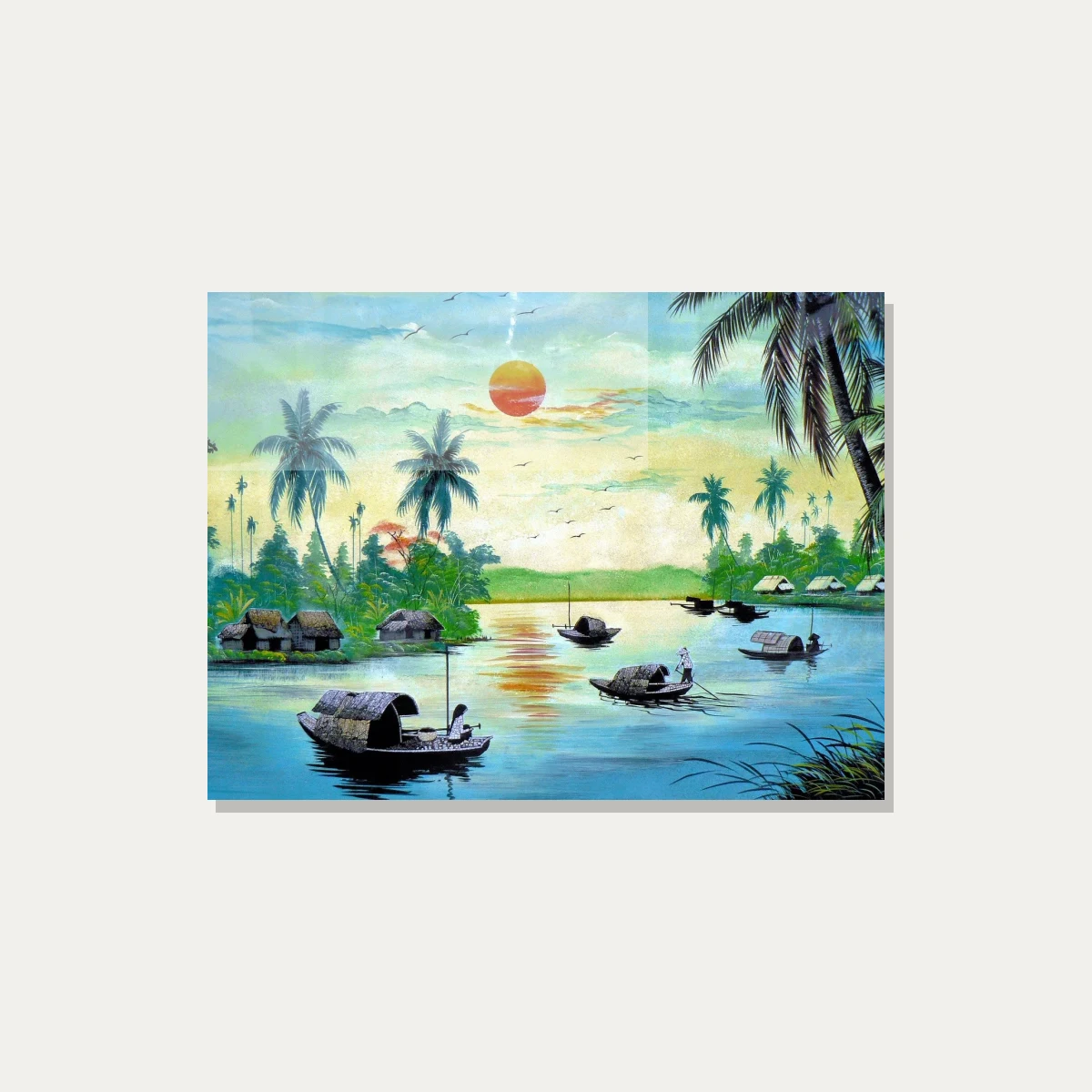 Traditional Vietnamese River Sunset Canvas wall art print — acrylic preview | PrintPosters.in