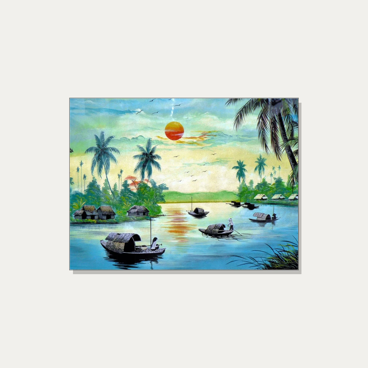 Traditional Vietnamese River Sunset Canvas wall art print | PrintPosters.in