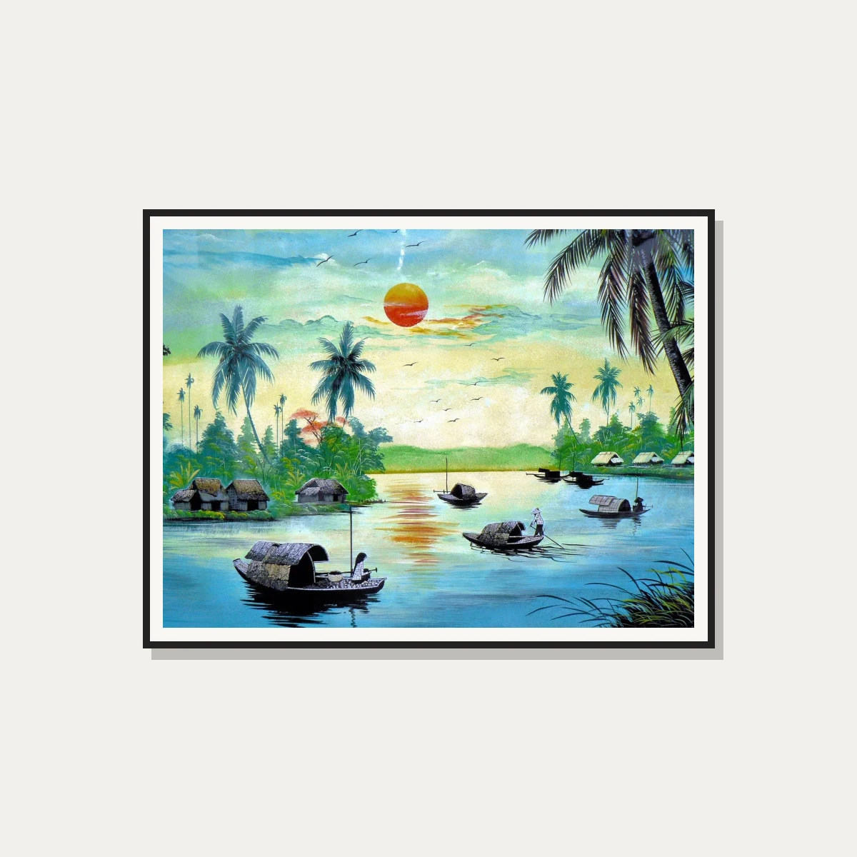 Traditional Vietnamese River Sunset Canvas wall art print — photo frame preview | PrintPosters.in