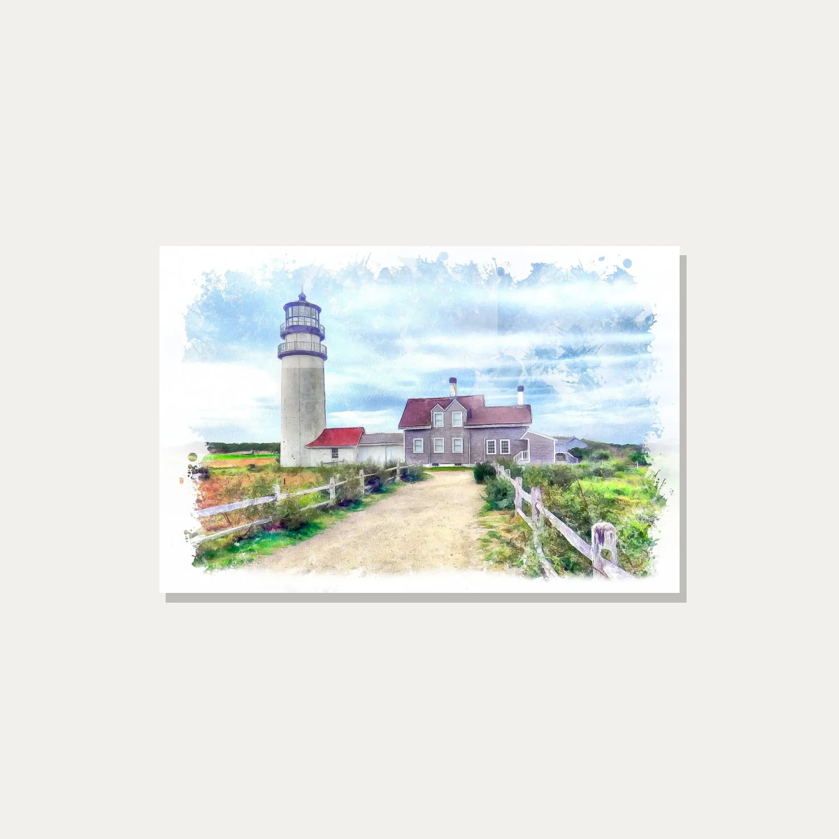 Watercolor Coastal Lighthouse Landscape Canvas wall art print — acrylic preview | PrintPosters.in