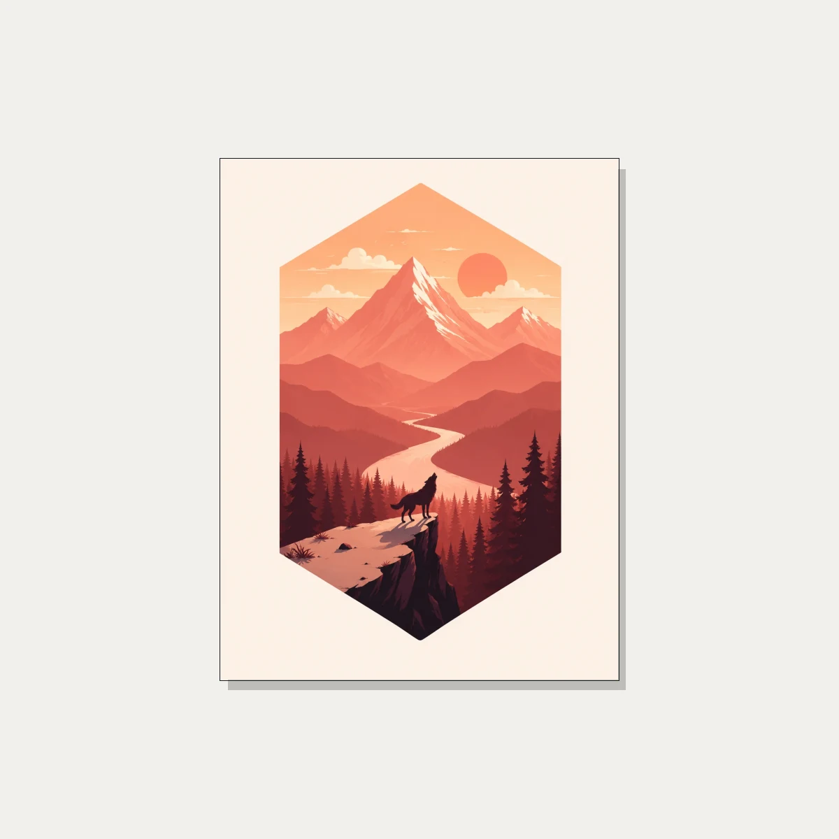 Geometric Howling Wolf Sunset Landscape Canvas wall art print | PrintPosters.in
